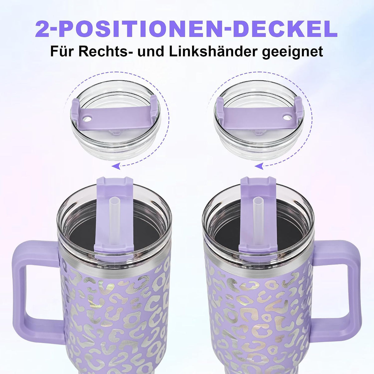 VELAI Thermal Mug with Straw, Handle and 2 Lids, 1.2 L