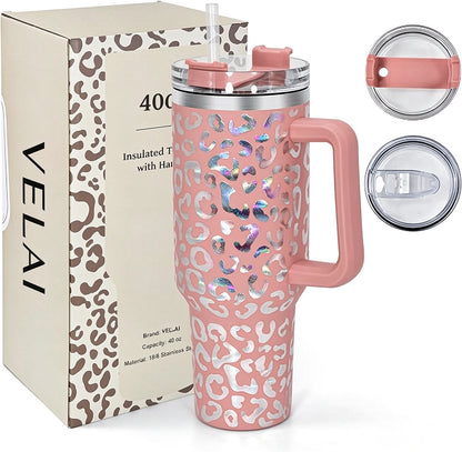 VELAI Thermal Mug with Straw, Handle and 2 Lids, 1.2 L