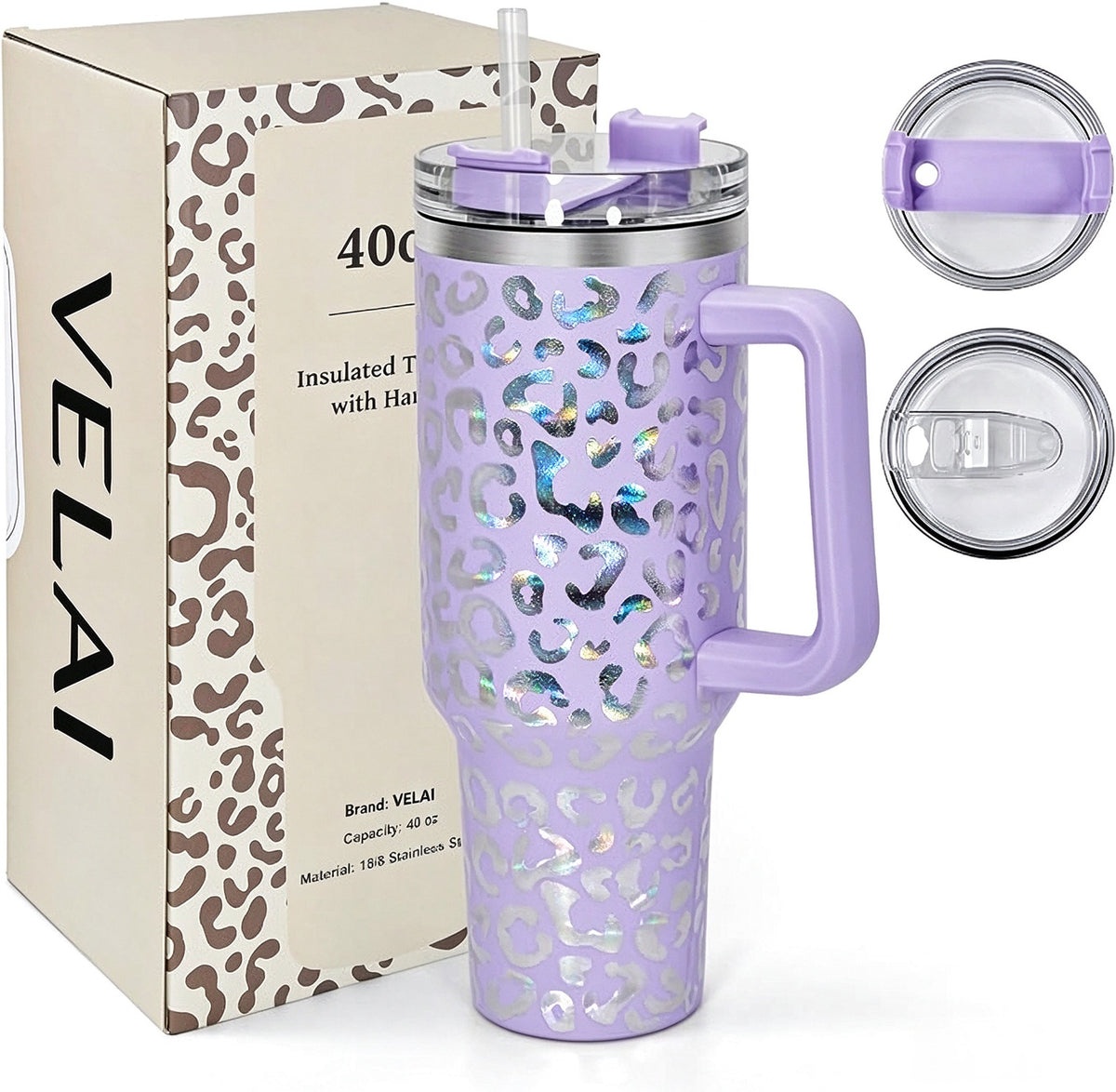 VELAI Thermal Mug with Straw, Handle and 2 Lids, 1.2 L